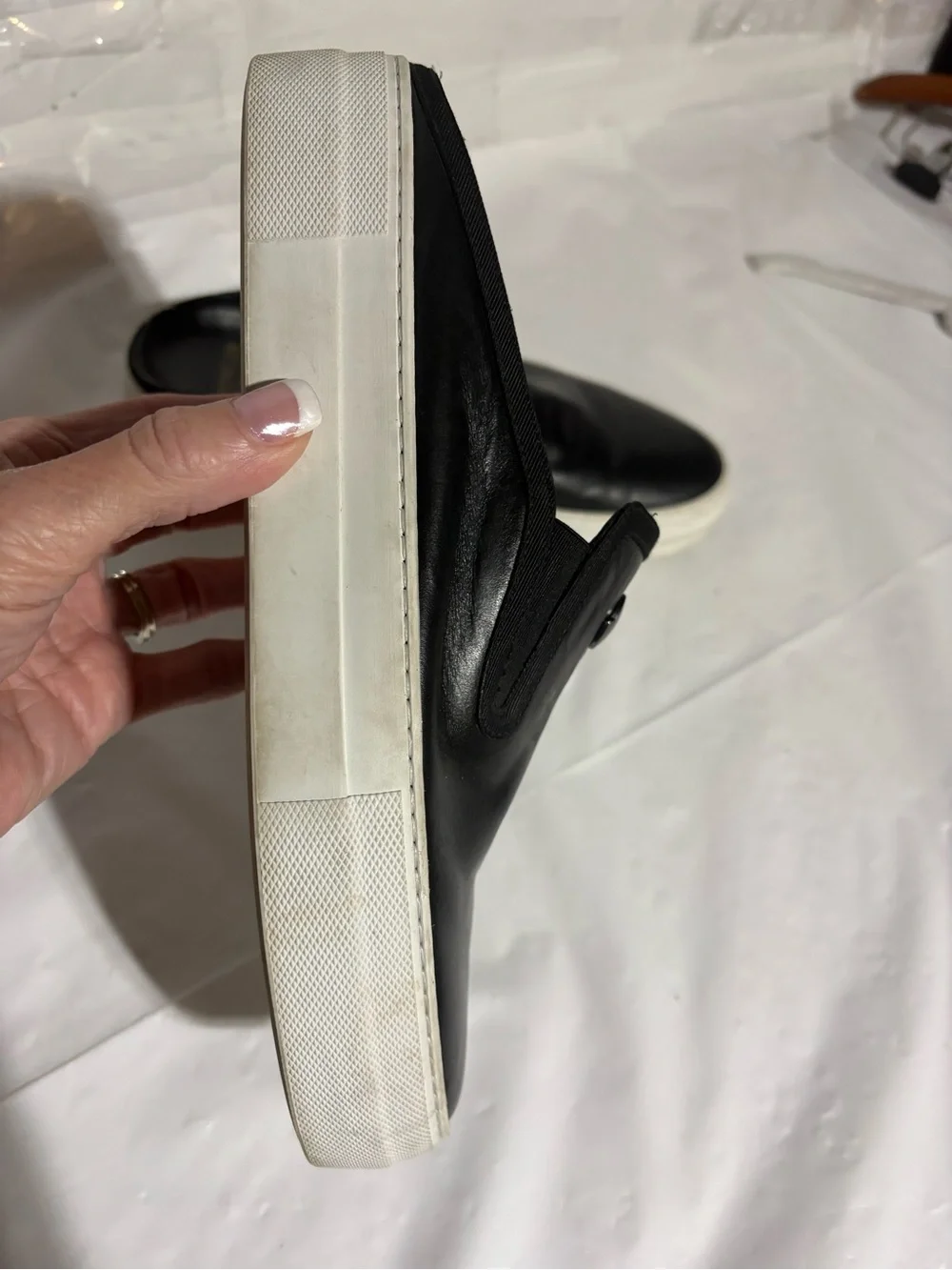 Moncler Black Leather Slip-On Loafers with White Sole